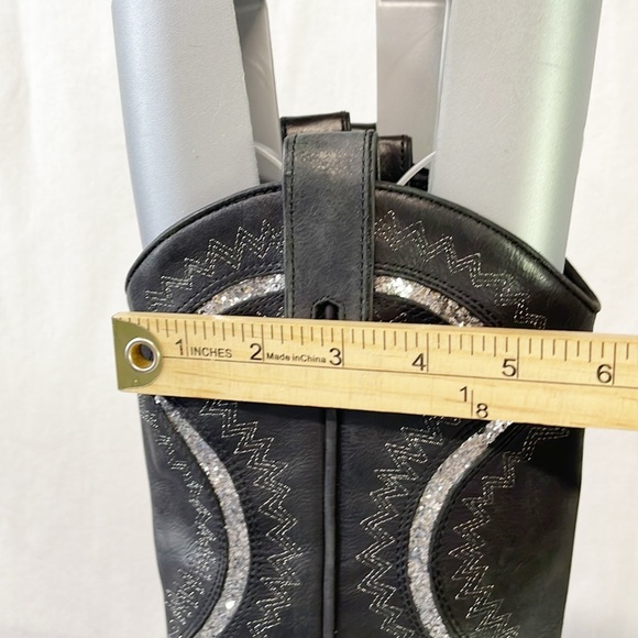 Reba Genuine Leather Womens Sz 6.5M Glitter Embellished Western Black Boots - Picture 9 of 11